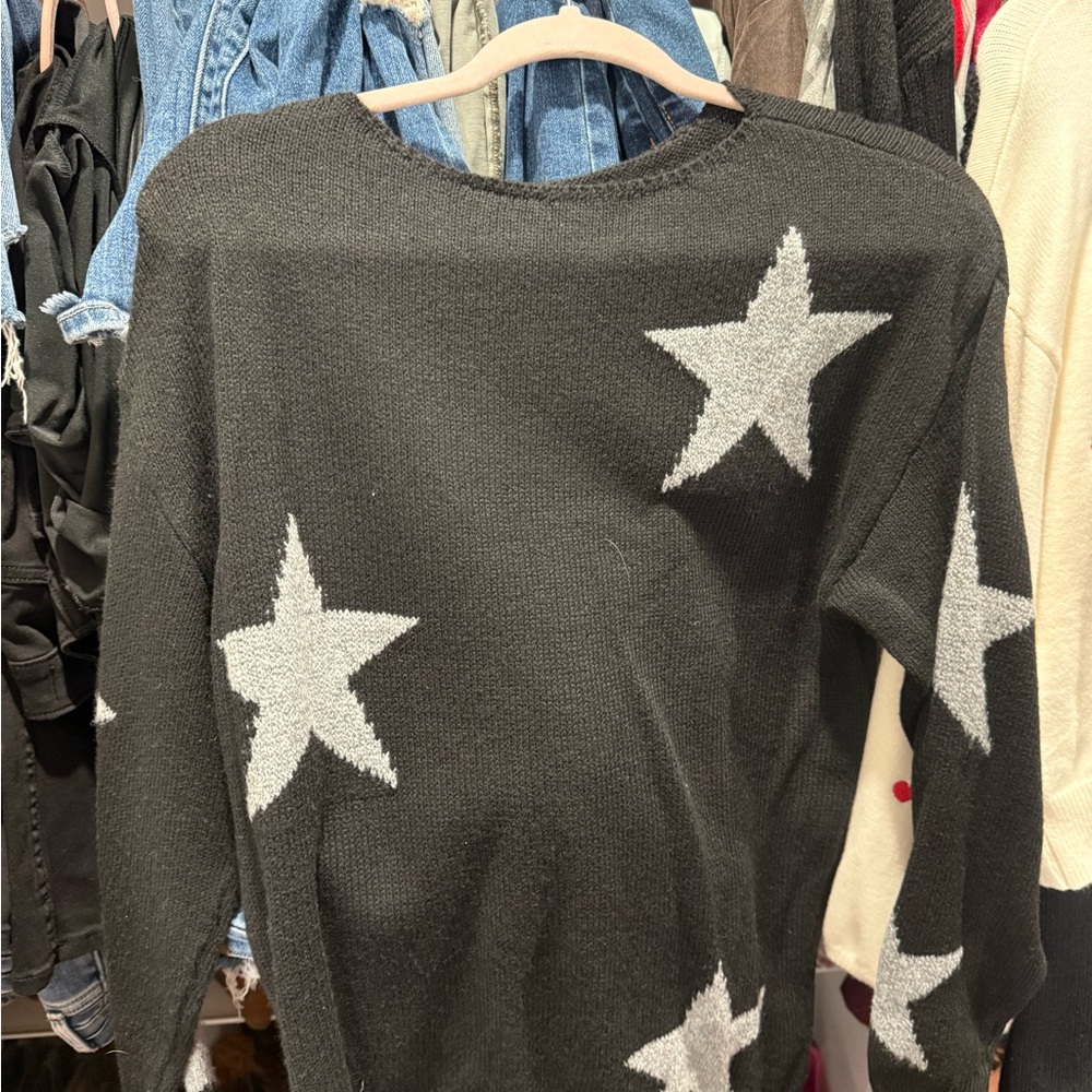 SHEIN Black Sweater with White Star Design